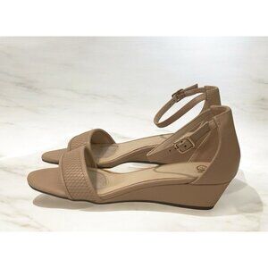 Chelsea Moreland Womens Open Toe Ankle Strap Sandals Size 9M Beige Wedge Heel